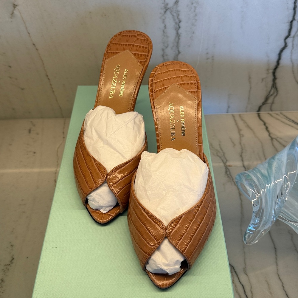 AQUAZZURA Alex Rivière 85 Croc-embossed Leather Mules size 35/5 (photos coming) - Picture 10 of 12